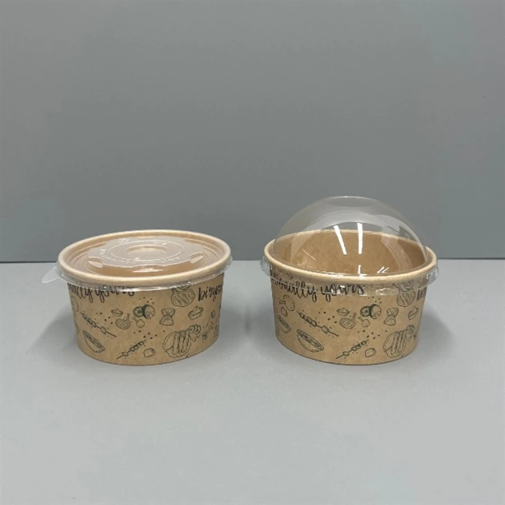 400ml printed kraft bowls with PP and PET Dome lids